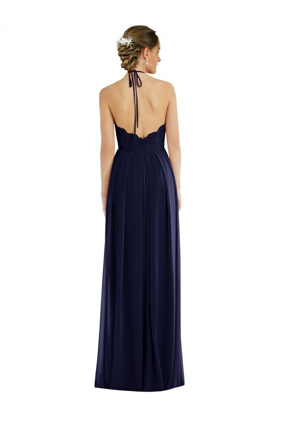 Open Back Dark Navy A-Line Halter Neck Long Semi Formal Evening Dress / Bridesmaid Dress Hobart