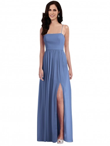 Low Back Windsor Blue A-Line Spaghetti Straps Long Semi Formal Evening Dress / Bridesmaid Dress Hobart