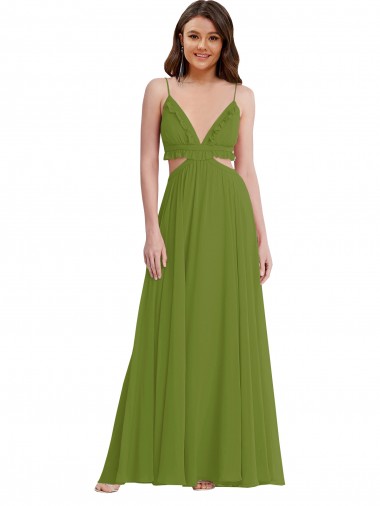 Open Back Olive Green A-Line V-Neck Long Plus Size Evening Gown / Bridesmaid Dress Hobart