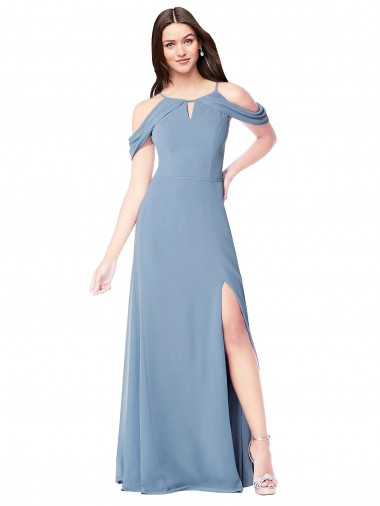 Dusty Blue A-Line Off the Shoulder Long Evening Dress / Bridesmaid Dress Hobart
