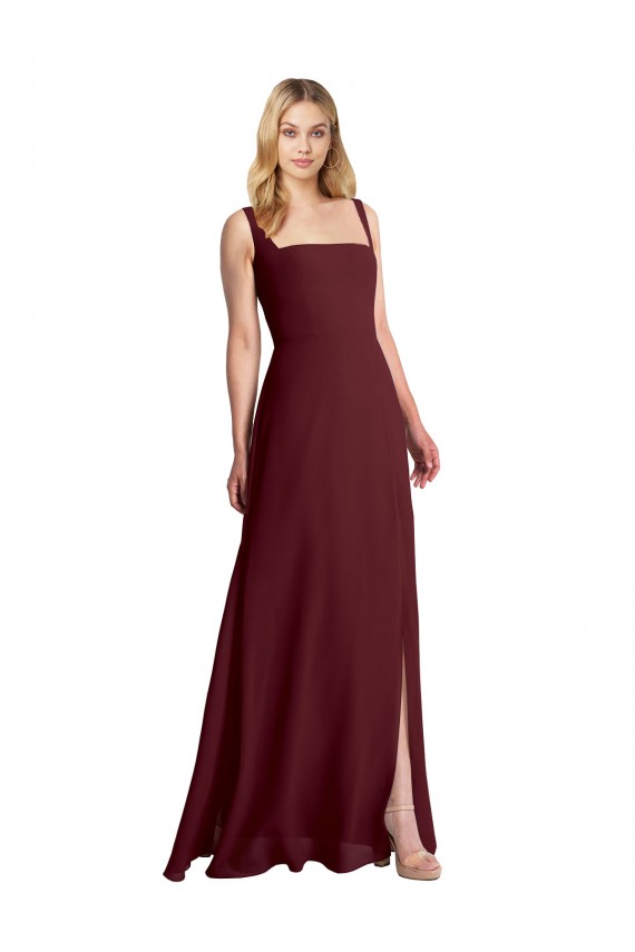 Low Back Burgundy Gold A-Line Square Neck Long Bridesmaid Dress Hobart