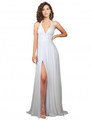 Low Back White A-Line V-Neck Sweep Train Semi Formal Evening Dress / Bridesmaid Dress Hobart