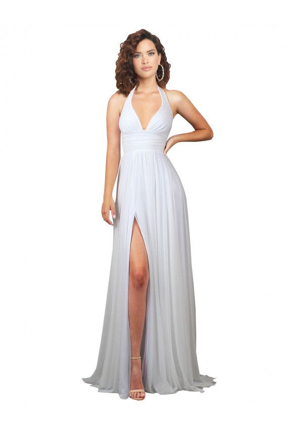 Low Back White A-Line V-Neck Sweep Train Beach Wedding Dress Hobart
