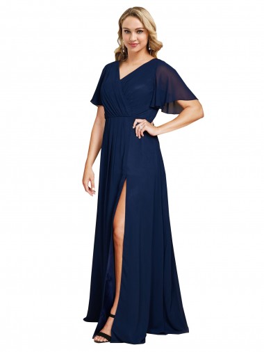 Dark Navy A-Line V-Neck Long Formal Plus Size Evening Gown / Prom Dress / Bridesmaid Dress Hobart