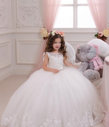 Ivory Ball Gown Bateau Neck Chapel Train Flower Girl Wedding Dress Hobart