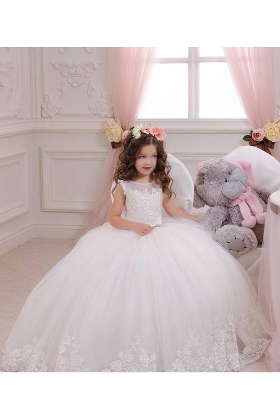 Ivory Ball Gown Bateau Neck Chapel Train Flower Girl Wedding Dress Hobart