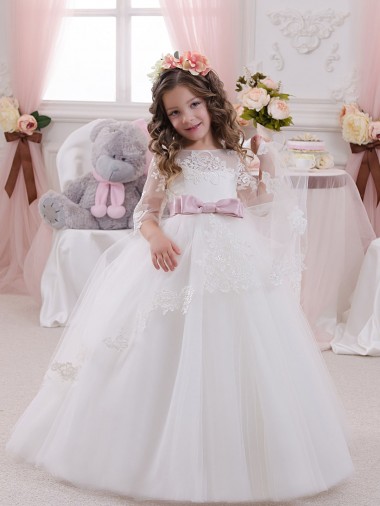 Ivory Ball Gowns Bateau Neck Chapel Train Flower Girl Dress Hobart
