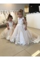 V-Back Ivory Ball Gown Bateau Neck Chapel Train Little Flower Girl Dress Hobart