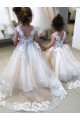 V-Back Ivory Ball Gown Bateau Neck Chapel Train Little Flower Girl Dress Hobart