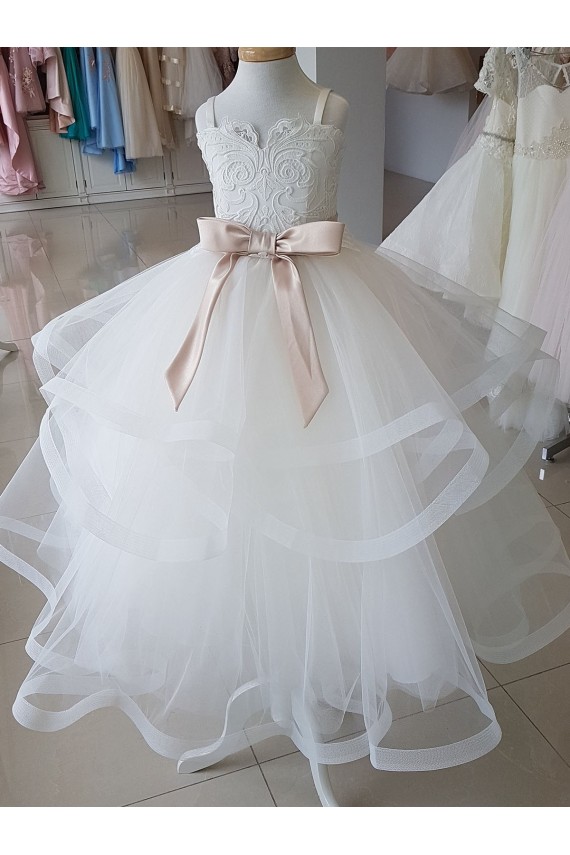 Ivory Ball Gown High Neck Long Flower Girl Wedding Dress Hobart