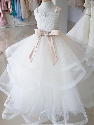 Ivory Ball Gown High Neck Long Flower Girl Wedding Dress Hobart