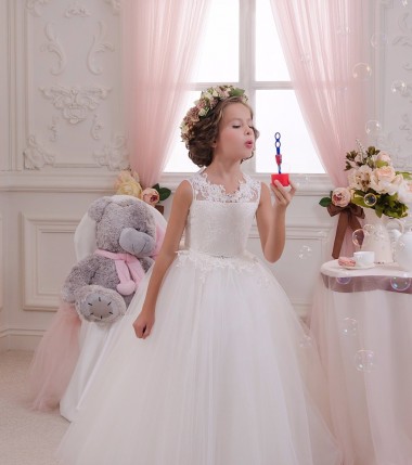 Keyhole Back Ivory Ball Gown High Neck Long Little Flower Girl Dresses Hobart