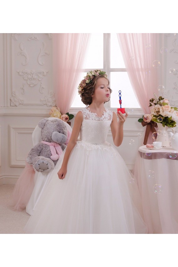 Keyhole Back Ivory Ball Gown High Neck Long Little Flower Girl Dresses Hobart