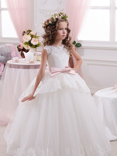 V-Back Ivory Ball Gown Sweetheart Chapel Train Flower Girl Dress for Wedding Hobart
