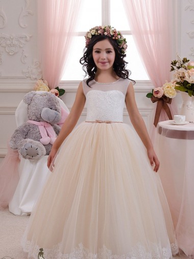 Ivory & Champagne Ball Gown Sweetheart Long Flower Girl Dresses for Wedding Hobart