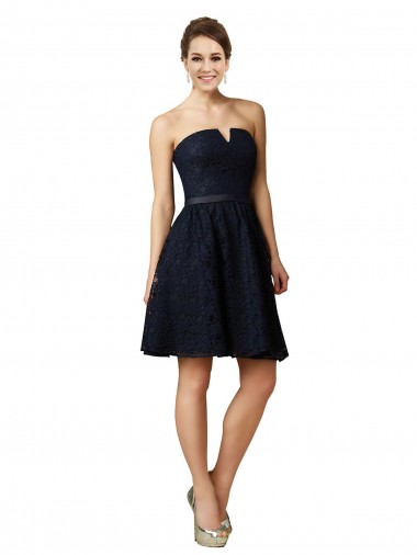 Dark Navy A-Line V-Neck Sleeveless Knee Length Bridesmaid Dress Hobart