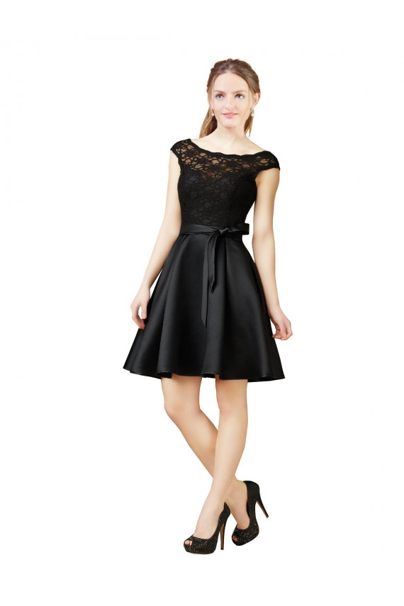 V-Back Black A-Line Illusion Neck Knee Length Bridesmaid Dress Hobart