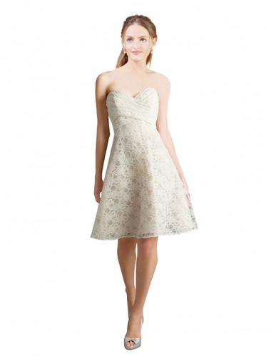Ivory,Champagne A-Line Strapless Knee Length Bridesmaid Dress Hobart