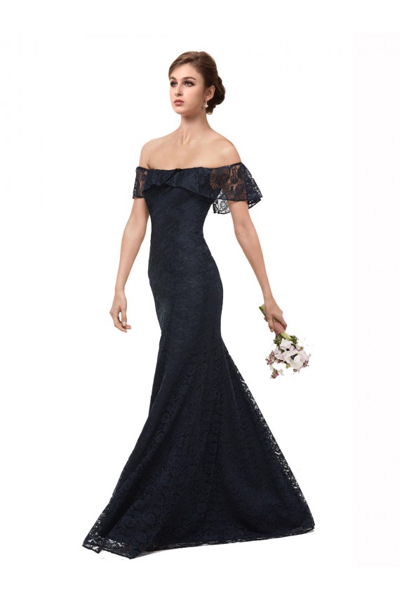 Dark Navy Mermaid Off the Shoulder Flutter Sleeves Long Prom Dress / Bridesmaid Dress Hobart