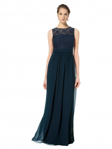 Keyhole Back Dark Navy A-Line Illusion Neck Long Bridesmaid Dress Hobart
