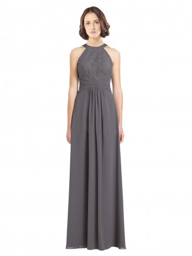 Stormy Silver A-Line Halter Neck Long Bridesmaid Dress Hobart