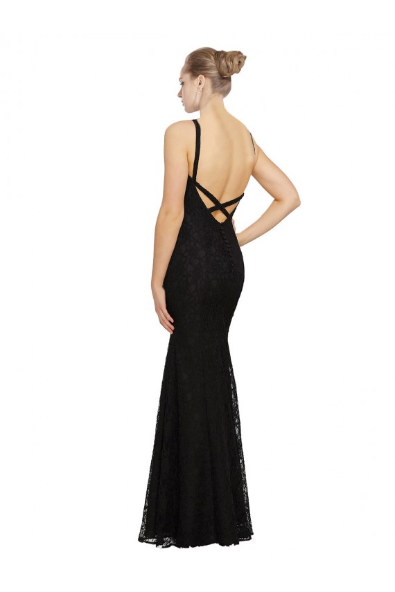 Open Back Black Sheath Jewel Neck Long Bridesmaid Dress Hobart