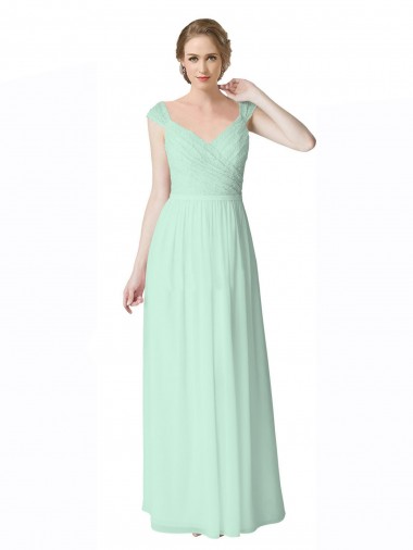 V-Back Mint Green A-Line V-Neck Long Bridesmaid Dress Hobart