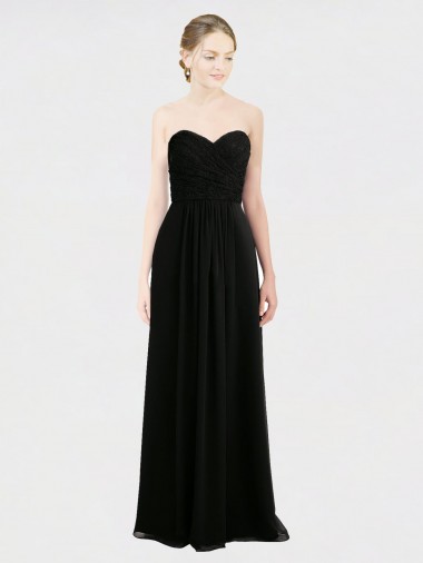 Low Back Black A-Line Strapless Long Bridesmaid Dress Hobart