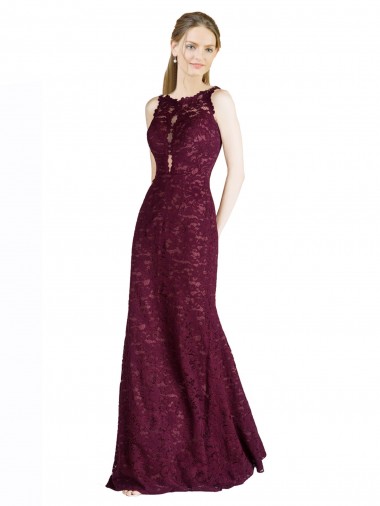 Keyhole Back Burgundy Gold A-Line High Neck Long Prom Dress / Bridesmaid Dress Hobart