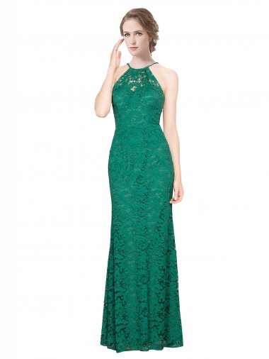 Low Back Dark Green Mermaid High Neck Long Prom Dress / Bridesmaid Dress Hobart