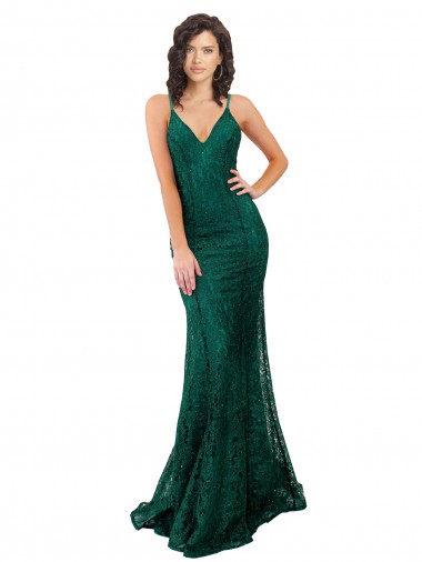 Open Back Dark Green Mermaid V-Neck Long Black Tie Evening Gown / Prom Dress / Bridesmaid Dress Hobart