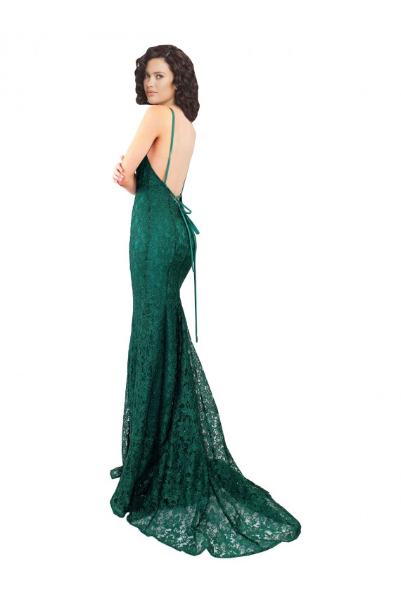 Open Back Dark Green Mermaid V-Neck Long Black Tie Evening Gown / Prom Dress / Bridesmaid Dress Hobart