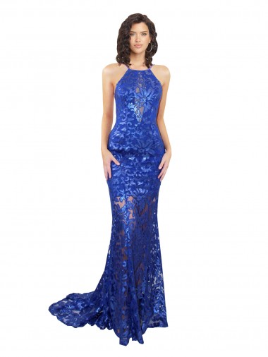 Open Back Royal Blue Mermaid High Neck Long Semi Formal Evening Dress / Prom Dress / Bridesmaid Dress Hobart
