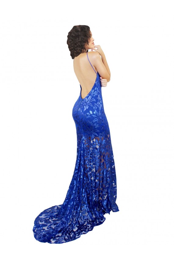 Open Back Royal Blue Mermaid High Neck Long Semi Formal Evening Dress / Prom Dress / Bridesmaid Dress Hobart