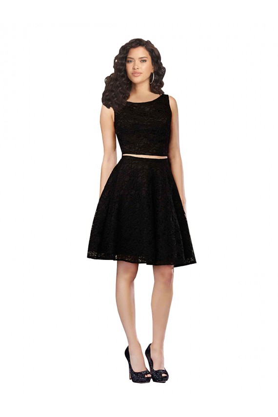 Black A-Line Jewel Neck Knee Length Bridesmaid Dress Hobart