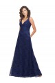 Low Back Dark Navy A-Line V-Neck Long Bridesmaid Dress Hobart