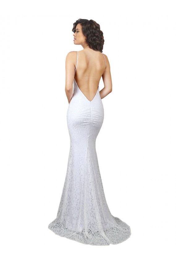 Open Back White Mermaid High Neck Sweep Train Wedding Dress Hobart