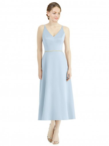 Light Sky Blue A-Line V-Neck Tea Length Bridesmaid Dress Hobart