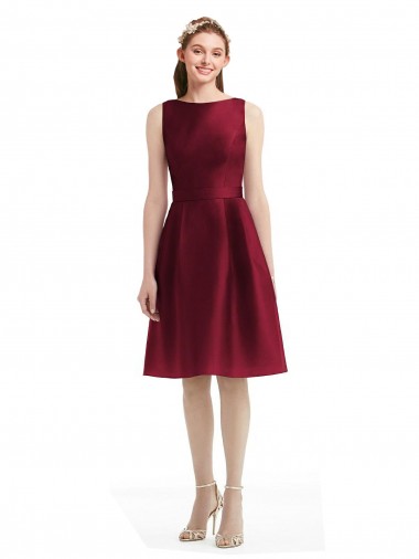 Burgundy A-Line Bateau Neck Knee Length Bridesmaid Gown Hobart