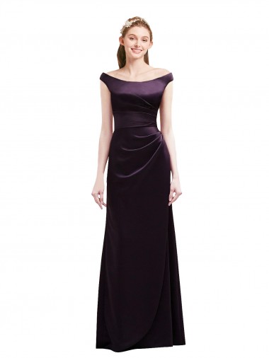 Grape A-Line Off the Shoulder Long Bridesmaid Dress Hobart