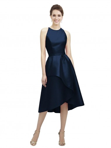 Dark Navy A-Line Jewel Neck Tea Length High Low Bridesmaid Dress Hobart