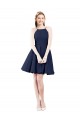 Open Back Dark Navy A-Line Halter Neck Knee Length Bridesmaid Gown Hobart