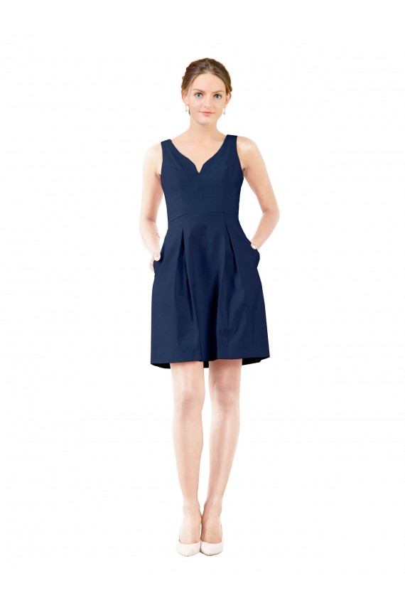 Dark Navy A-Line V-Neck Knee Length Bridesmaid Gown Hobart