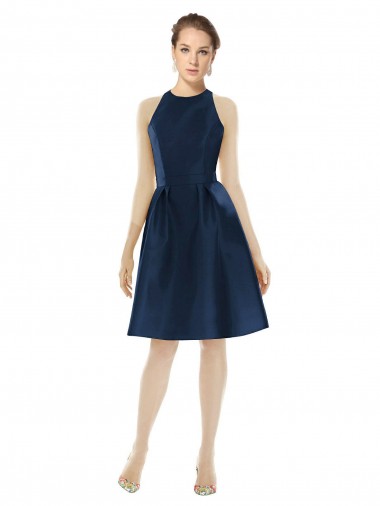 Dark Navy A-Line Halter Neck Cocktail Length Bridesmaid Dress Hobart