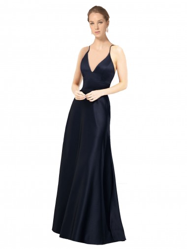 Dark Navy A-Line V-Neck Long Prom Dress / Bridal Party Dress Hobart