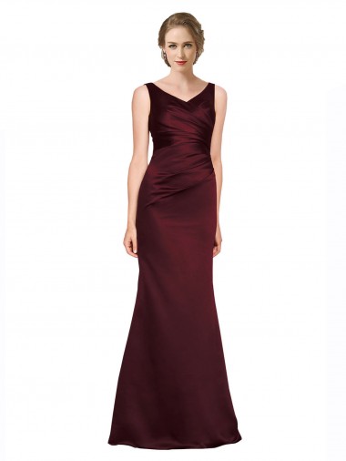 Low Back Burgundy A-Line V-Neck Long Black Tie Evening Gown / Prom Dress / Bridesmaid Dress Hobart