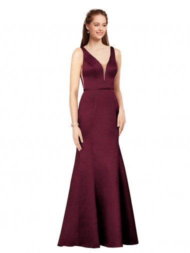 V-Back Burgundy Sheath V-Neck Long Formal Evening Gown / Prom Dress / Bridesmaid Dress Hobart