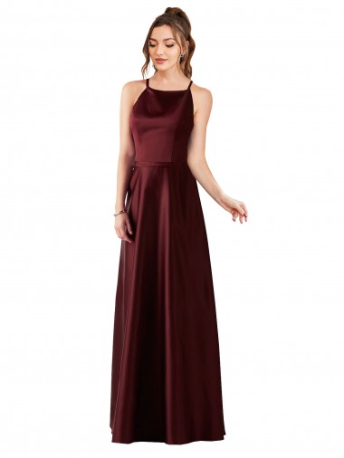 Burgundy Gold A-Line Halter Neck Long Prom Dress / Bridesmaid Dress Hobart