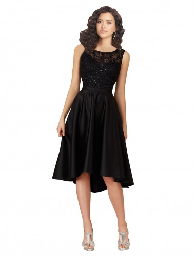 Black A-Line Illusion Neck Midi Length High Low Bridesmaid Dress Hobart