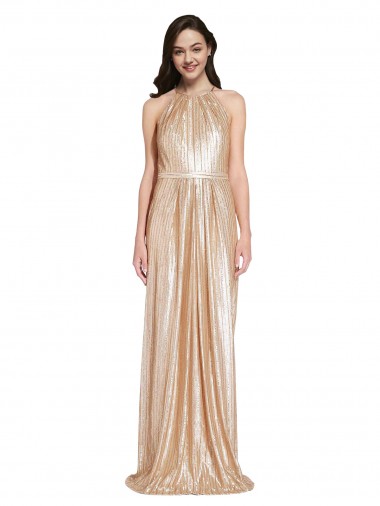 Gold Sheath High Neck Long Formal Evening Gown / Prom Dress / Bridesmaid Dress Hobart